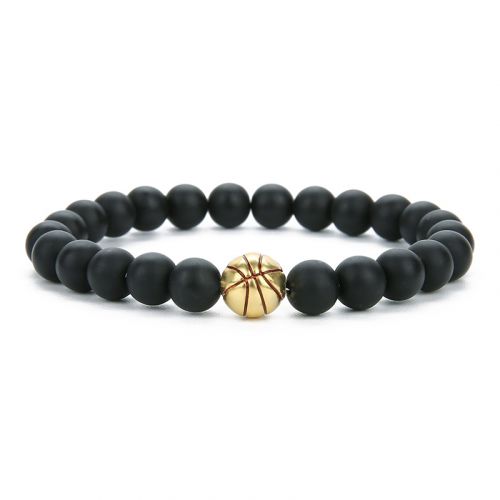 Black Frosted Stone Basketball Beaded Bracelet