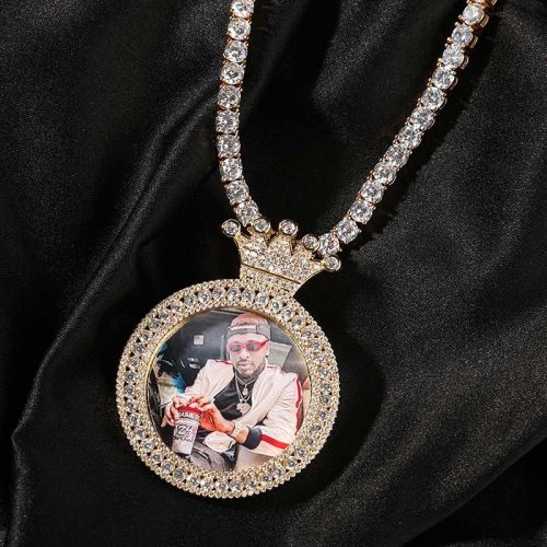 Iced Custom Crown Photo Pendant in Gold