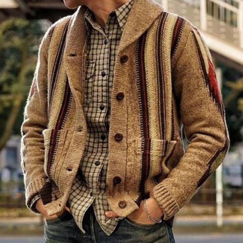 Long Sleeve Jacquard Lapel Sweater