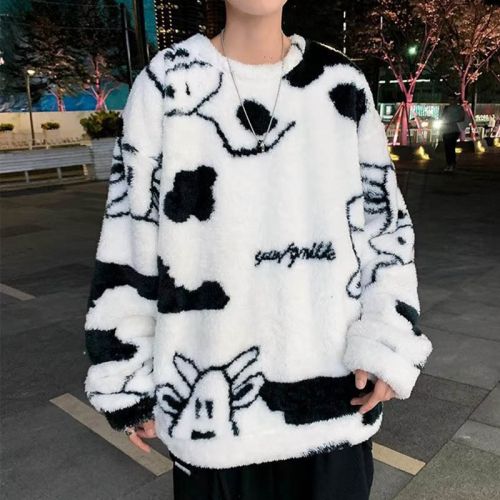 Pullover literary youth popular cow cartoon printing sweater