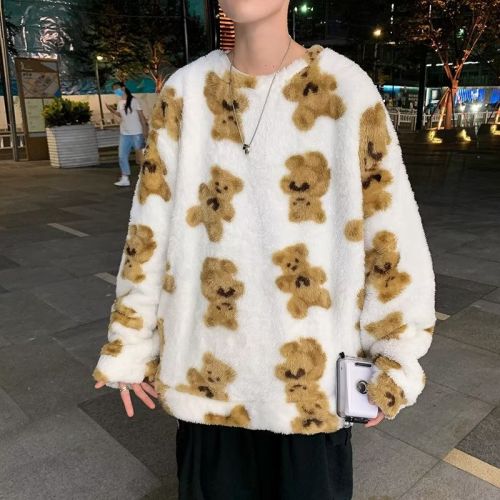 Simple pullover round neck bear hoodies
