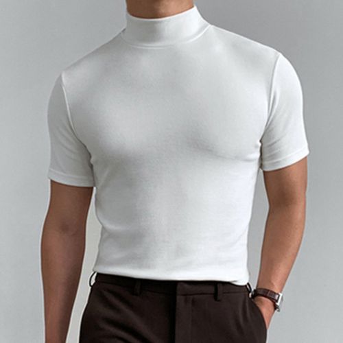 Men's fashion high collar solid color short sleeve T-shirt