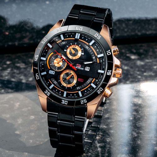 45mm Stainless Steel Quartz Watch in Black Gold