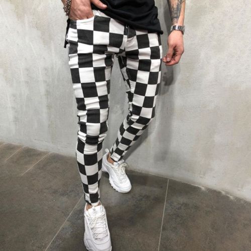 Black and white plaid casual pants