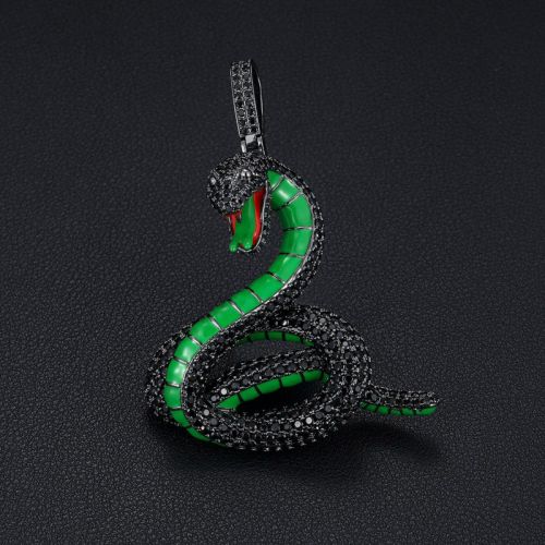 Iced Green Enamel Snake Pendant in Black Gold