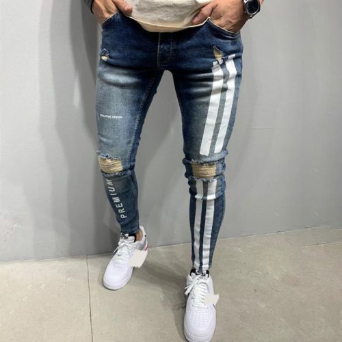 Stripe Letter Printed Jeans