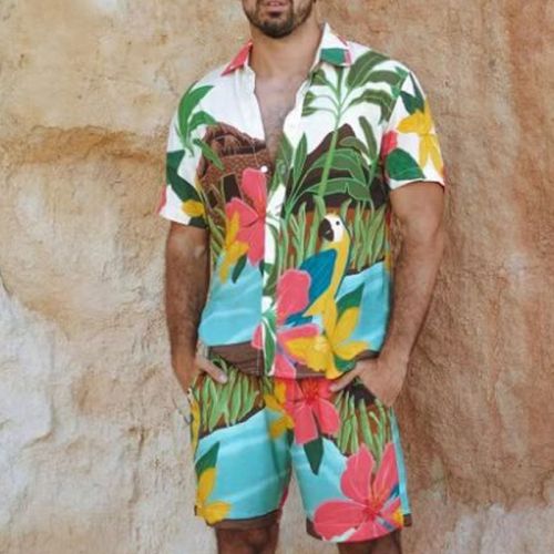 Fashion Hawaiian Printed Shirt+Shorts Casual Sets