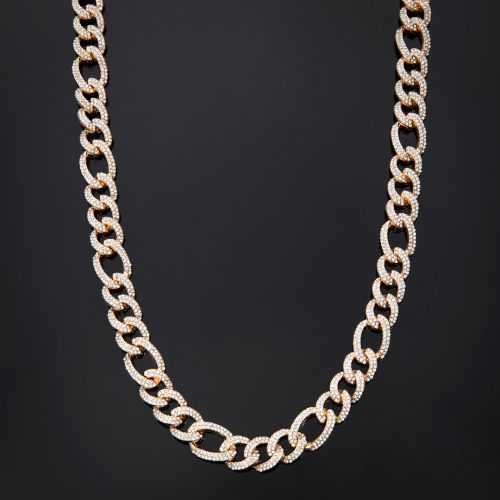13mm Iced Figaro Chain in Gold