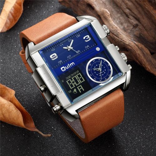 Multifunctional Digital Quartz Watch with Leather Strap