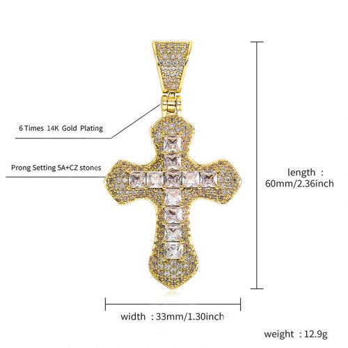 Princess Cut Iced Cross Pendant in Gold
