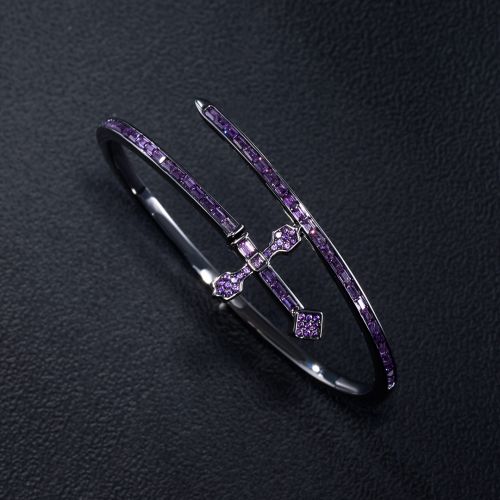 Iced Purple Baguette Sword Bangle Bracelet