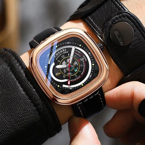 Square Dial Quartz Leather Waterproof Sports Watch