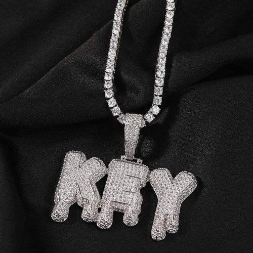 Custom Iced Drip Letters Name Pendant in White Gold
