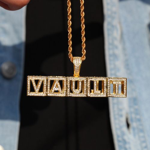 Custom Baby Block Hollow Letters Pendant in Gold