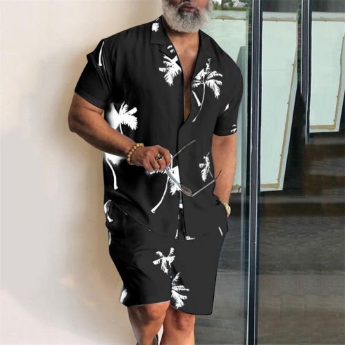 Summer Beach Style Loose Shirt + Hawaiian Casual Printed Shorts