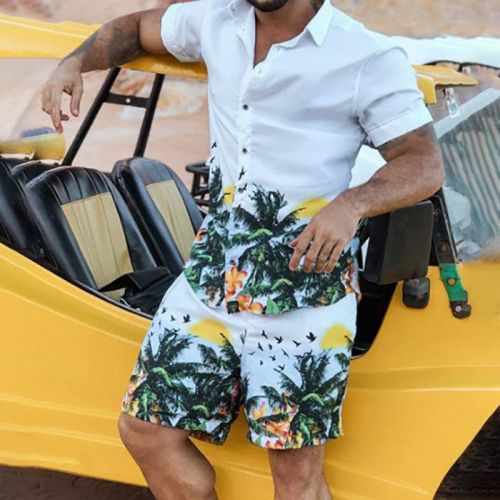 Beach Short-sleeved Shirt + Printed Shorts Casual Suit