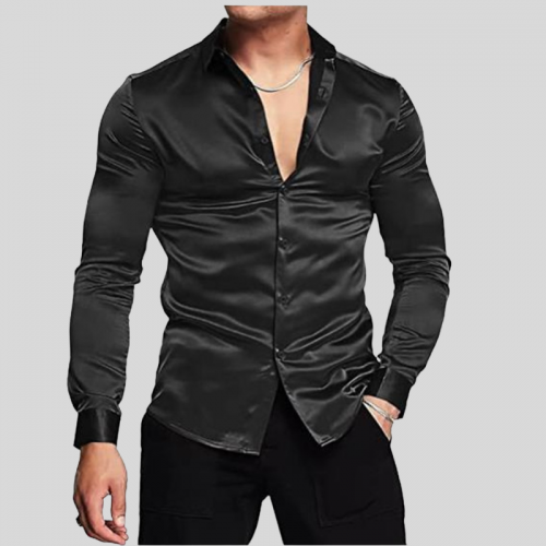 Men's Fashion Shiny Solid Color Prom Shirt