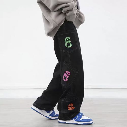 Hip-Hop Loose-Fit Multi-Pocket Jeans