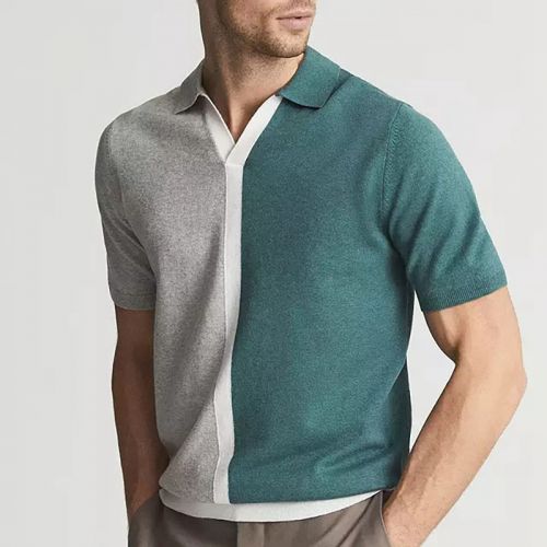 Casual Short Sleeve Lapel Collar Contrast Polo Shirt