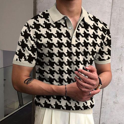 Men's Printed Short Sleeve Lapel Polo Shirt