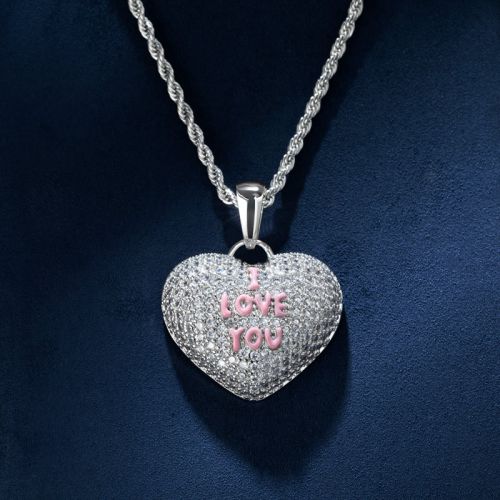 Iced Heart "I LOVE YOU" Pendant
