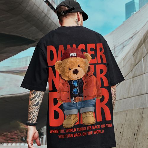 Trendy Color Contrasting Street Bear Print T-Shirt