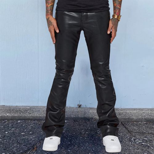 Men's Fashion Solid Color Slim Flared Leather Pants