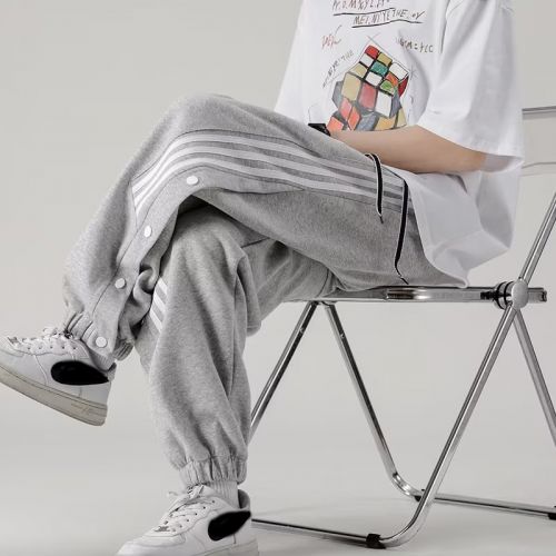 Embroidered Side Stripe Button-Up Sweatpants