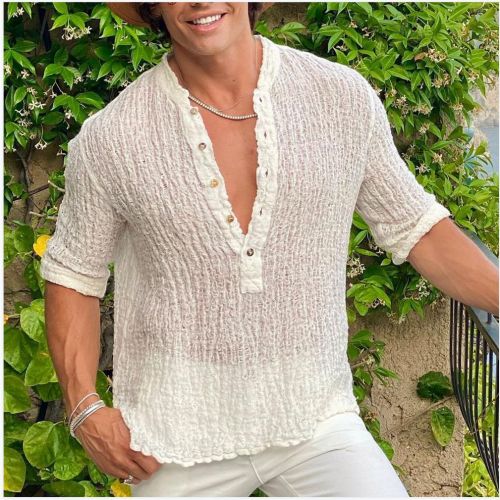 Casual Men's Solid Color Cotton Linen Shirt
