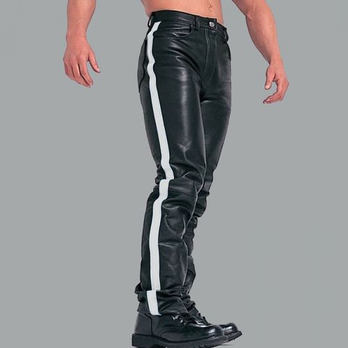 Casual Mid-rise Solid Black Leather Pants