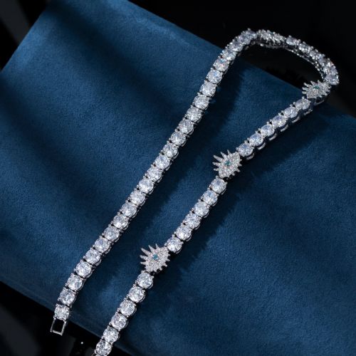 Iced Eye of Horus 5mm Tennis Chain in White Gold