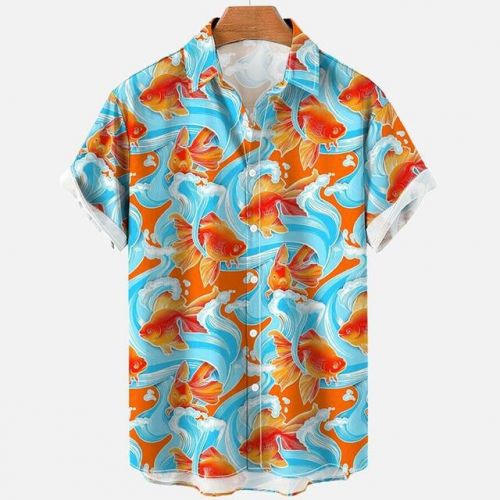 Summer Koi Print Men's Short Sleeve Hawaiian Shirt