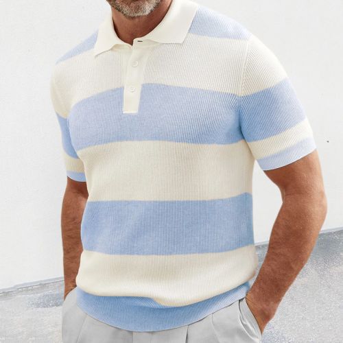 Men's Color Block Lapel Knit Polo Shirt