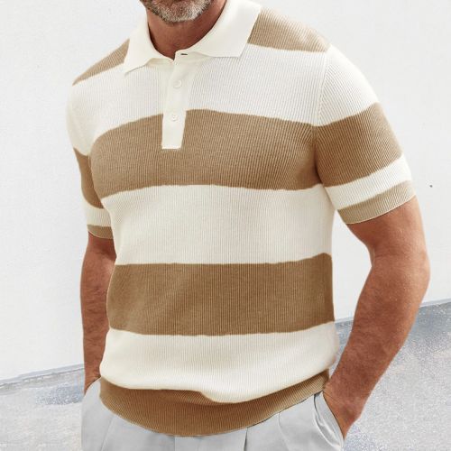 Men's Color Block Lapel Knit Polo Shirt