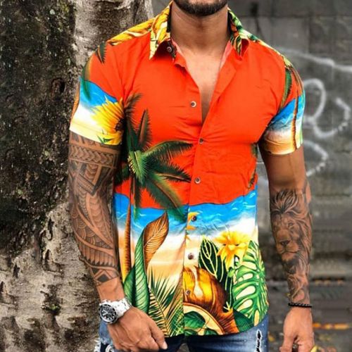 Hawaiian Coconut Tree Landscape Print Short-sleeved Shirt