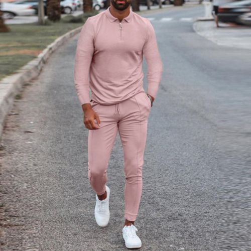 Lapel Long-sleeved T-shirt + Solid Color Trousers Sports Two-piece Suit