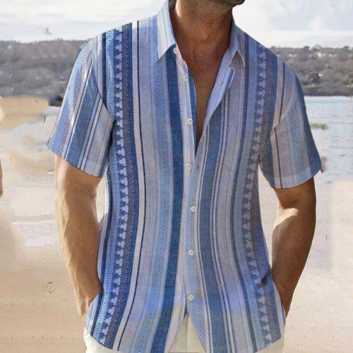 Hawaiian Short Sleeve Striped Print Shirt