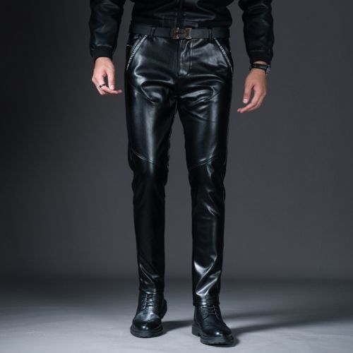 Men's Stretch Fit Lettered Leather Pants