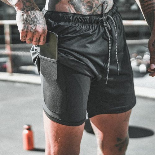 Men's Sports Quick Dry Double Layer Shorts Fitness Training Jogging Pants