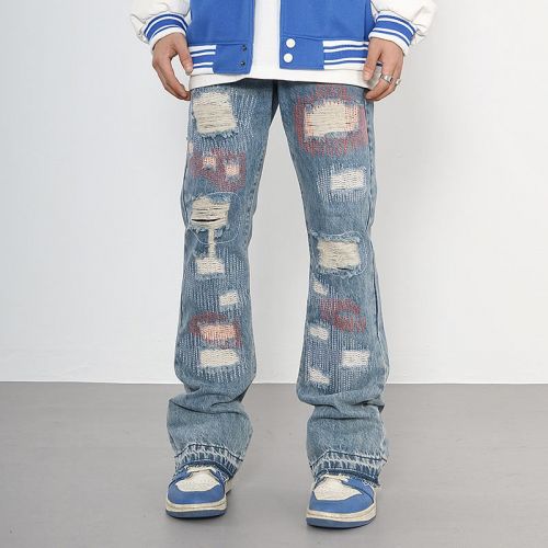 Vintage Destroyed Embroidered Patch Jeans