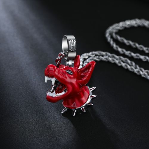 Hand-painted Enamel Angry Dog Head Pendant