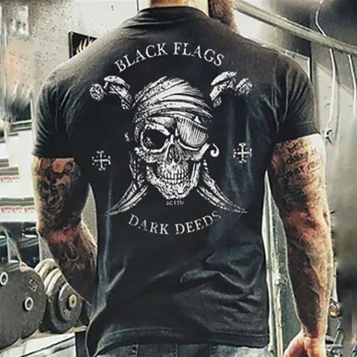 Men's Printed Round Neck Short Sleeve Street Motorcycle Skull T-Shirt