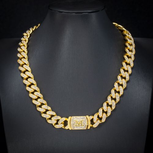 12mm 20" Initial Letter Iced Miami Cuban Chain in Gold