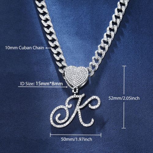 Iced Love Buckle Cursive Initial Letter Pendant with Necklace in White Gold