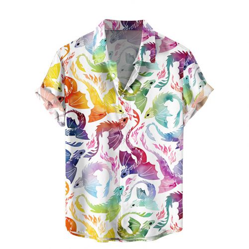 Men‘s Hawaiian Shirts Rainbow Dragon Print  Shirt