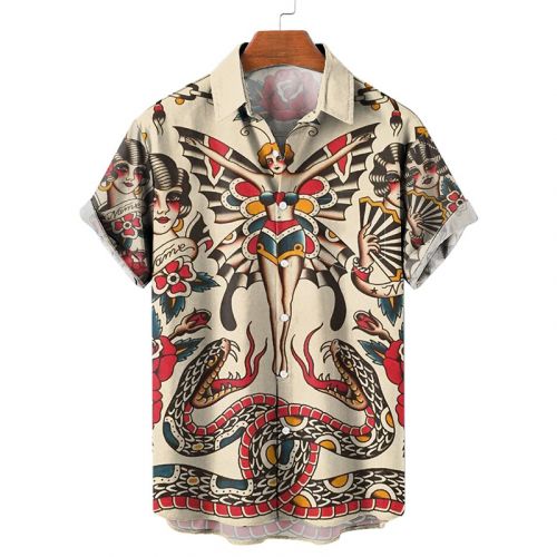 Vintage Hawaiian Shirts Beauty Butterfly Print