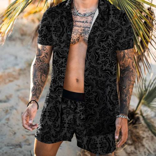 Men's Beach Style Loose Shirt Casual Two-piece Set