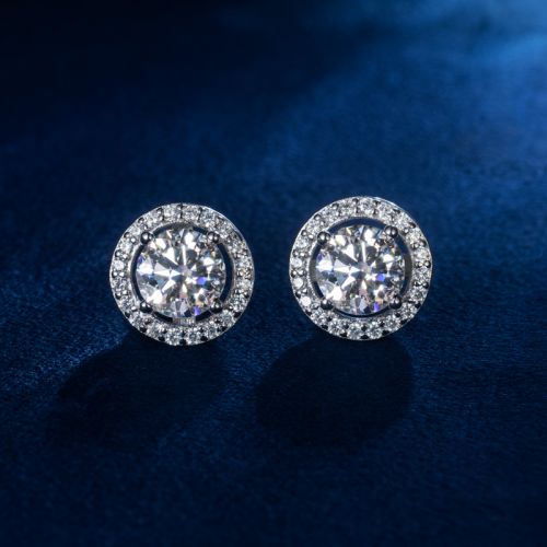 1Ct Moissanite Round Halo Stud Earrings in S925 Sterling Silver