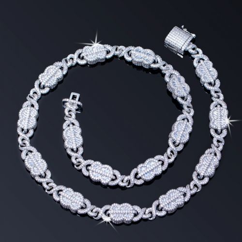 Iced Dollar $ Necklace in White Gold