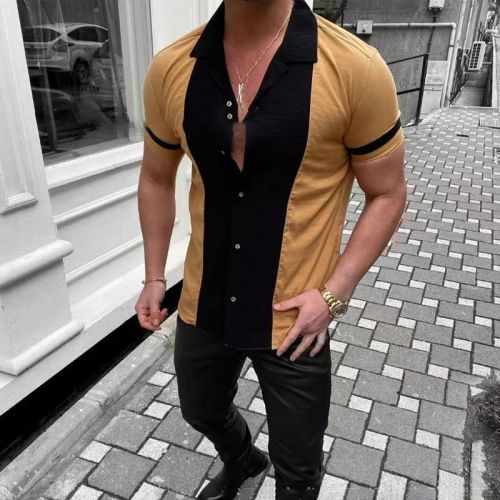 Men's Contrasting Color Stitching Retro Casual Shirt